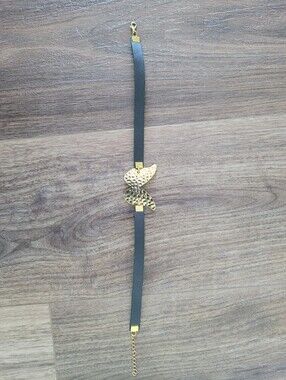 Gold Butterfly Accent Black Choker Necklace - Felt Backing